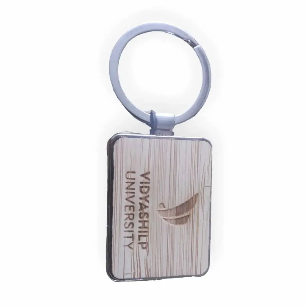 Rectangle Shape Wooden Metal Keychain